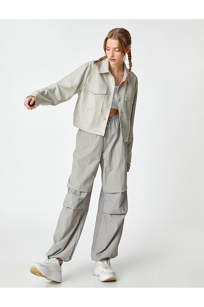 Koton Crop Shirt Jacket Long Sleeve Pocket Detailed Buttoned Classic Collar