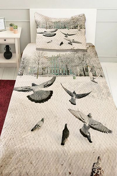 Else Halı Patterned Printed Flying Birds - Single Decorative Bed Pique Set