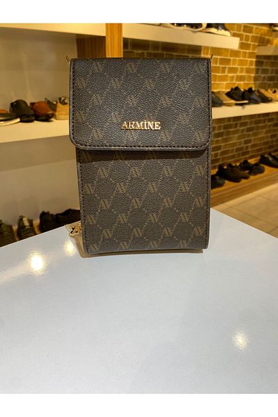 Armine Κομψή τσάντα ώμου και χεριού ARMINE με καφέ κουκκίδες - Υψηλής ποιότητας και βολική