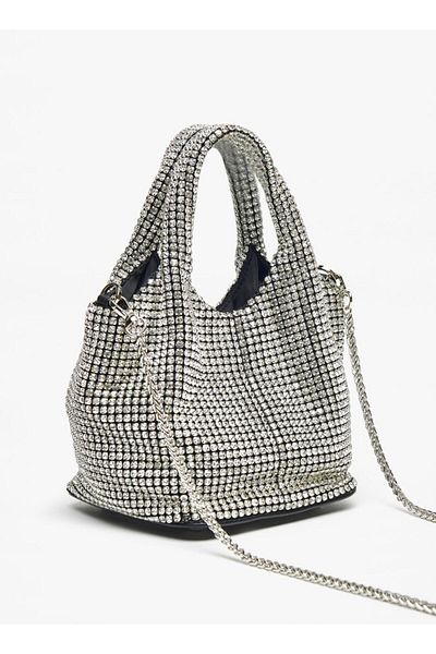 Missy Embellished Tote Bag with Button Closure and Chain Strap