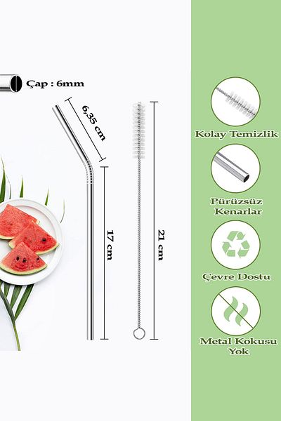 Factorial Stainless Steel 5-Piece Set - Washable and Non-Scratch Straw and Cleaning Brush Kitchen and Party Products