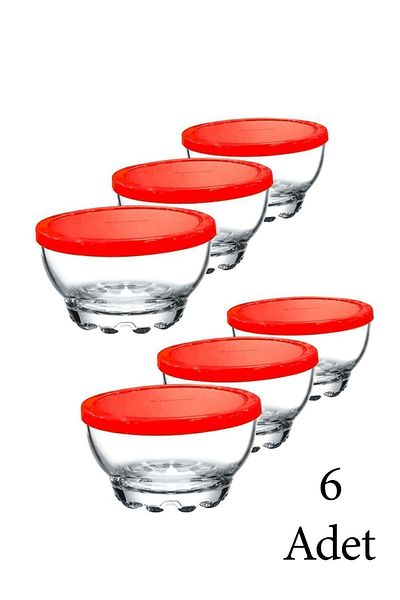 Paşabahçe 53523 Karaman 6-Piece Glass Snack Bowl with Lid Magnolia Bowl Set - Breakfast Storage Container
