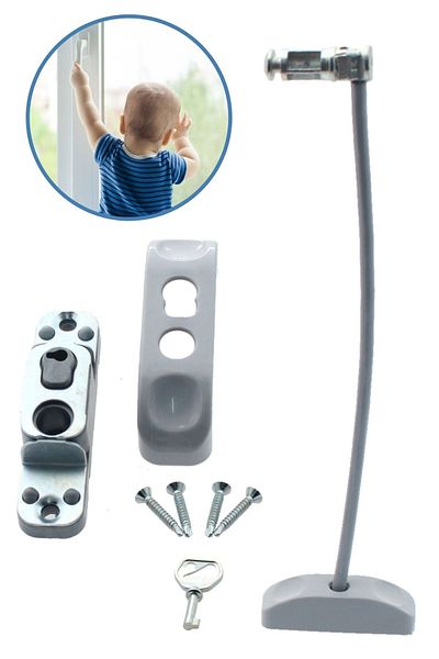 Evene Gray Window Lock with Rope Children's Safety Security Burglar Pimapen PVC Door Baby Lock
