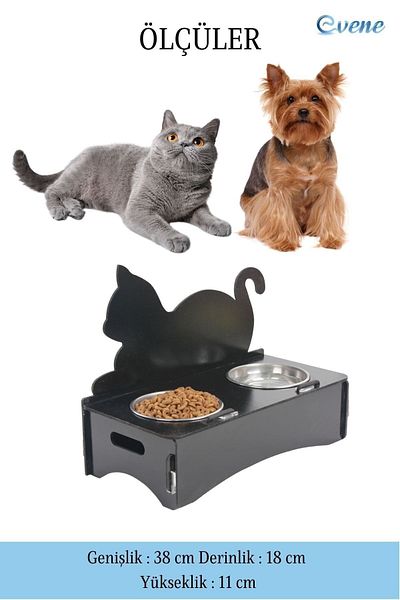 Evene Food Water Bowl Stainless Steel Rhinestone 2-Piece Wooden Cat and Dog Water Bowl Cat Backrest Model