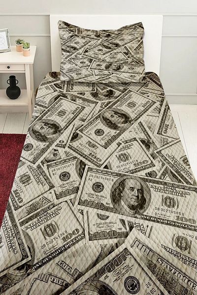 Else Halı Dollar Pattern Decorative Bedspread - Single Pillowed Pique Set