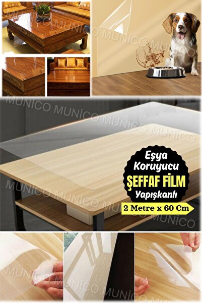 Munico 2 Metre x 60 Cm Şeffaf Film Mobilyaları ve Yüzeyleri Koruyun Duvar Koruyucu Elektrostatik Yapışma