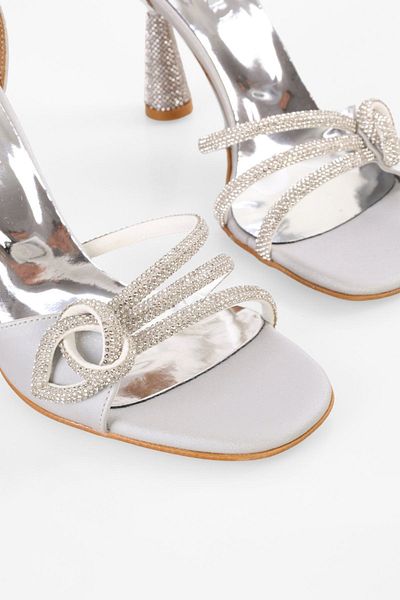 SOLMAZ YUNİ SILVER VIRGINIA SATIN STONE HEEL SHOES