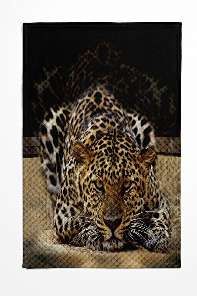 Else Halı Leopar  Desenli Baskılı Dekoratif Yatak Örtüsü Tek Kişilik Yastıklı Pike Takımı