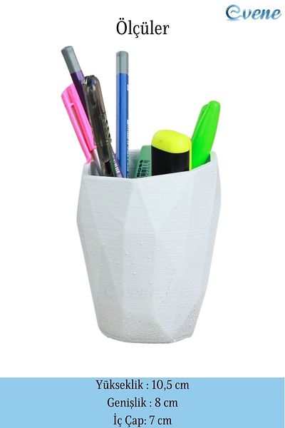 Evene Pen Holder White Color Desk Pen Holder Organizer Pen Holder Long Poly Model