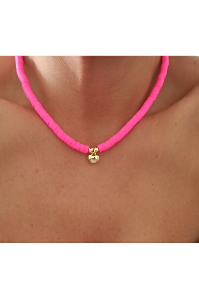 DENİZDENAL Barbi Pembe Fimo Kalpli Kolye
