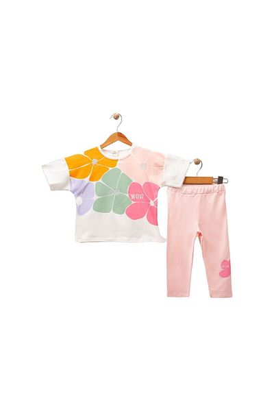 LANUGO 100% Cotton Single Jersey T-Shirt and Trousers Set for Baby Girl - Floral Pattern