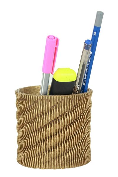 Evene Pen Holder Gold Color Desk Pen Holder Organizer Pen Holder Rotating Striped Model