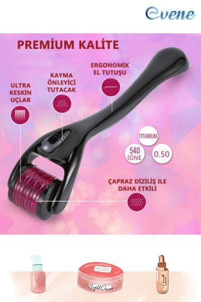 Evene Dermaroller Hair Removal Comb Needle Comb 0.50 mm + Jade Roller Facial Massage Tool Jade Stone Set