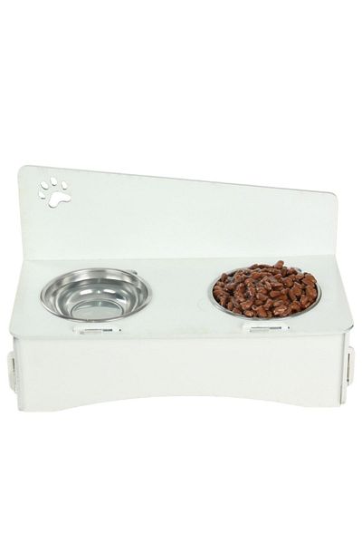 Evene Food Water Bowl Stainless Steel Rhinestone 2-Piece Wooden Cat and Dog Water Bowl Paw Model