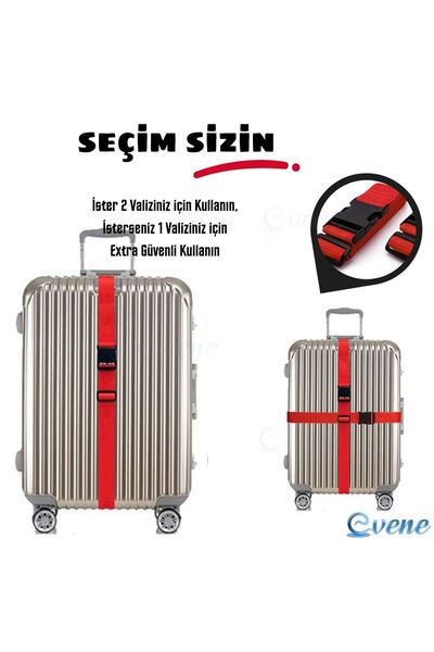 Viselia Valiz Kemeri Emniyet Tokalı Ölçüsü Ayarlanabilir Bavul Güvenlik Emniyet Kemeri 2 Adet Kırmızı