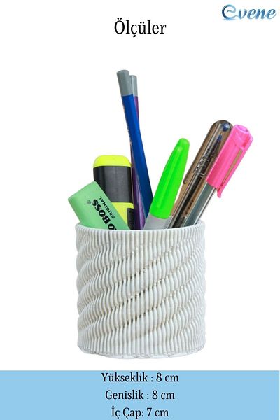 Evene Pen Holder White Color Desk Pen Holder Organizer Pen Holder Rotating Striped Model
