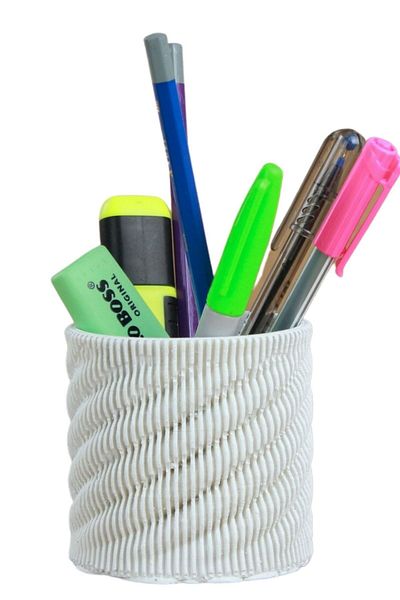 Evene Pen Holder White Color Desk Pen Holder Organizer Pen Holder Rotating Striped Model