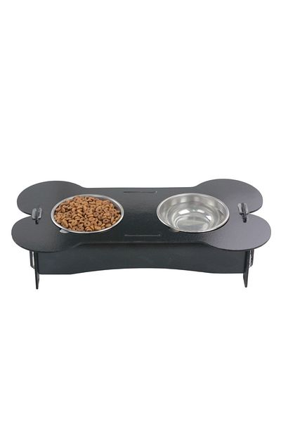 Evene Food Water Bowl Stainless Steel Rhinestone 2-Piece Wooden Cat and Dog Water Bowl Bone Model