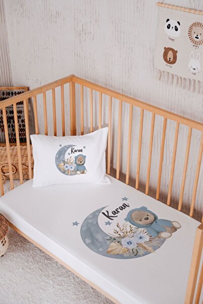 Lilabio İsme Özel %100 Pamuk Park Yatak Çarşaf Seti (120X180) Ayıcık