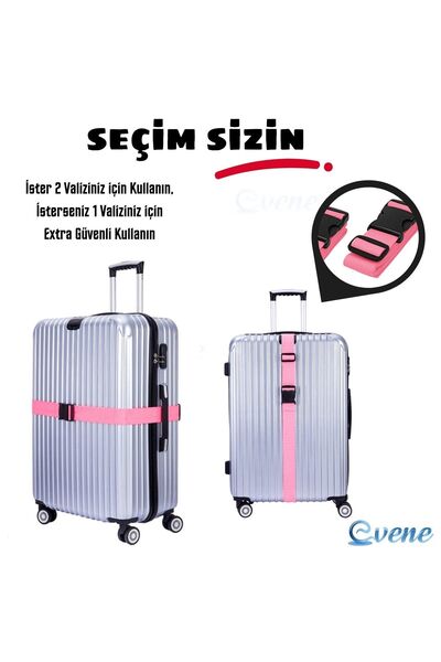 Viselia Valiz Kemeri Emniyet Tokalı Ölçüsü Ayarlanabilir Bavul Güvenlik Emniyet Kemeri 2 Adet Pembe