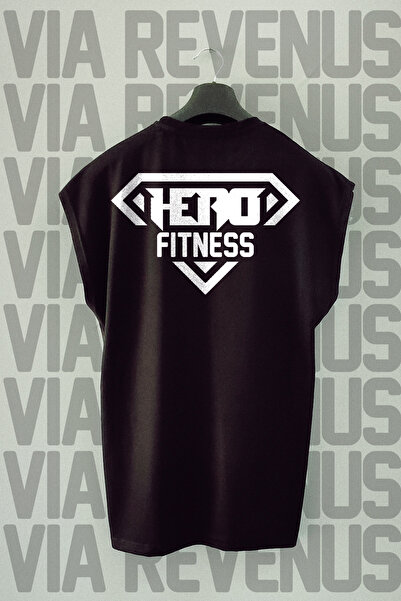 Vordevia Tricou sport negru Hero Fitness - imprimat pe spate, mâneci zero