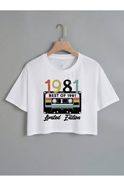 over head oh White Oversize Crop - 1981 Casetă tipărită