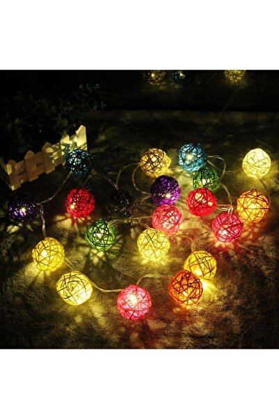 Viselia Dekoratif Led Işıklı Rengarenk Bambu Toplar 3 Metre Rattan Top Işık