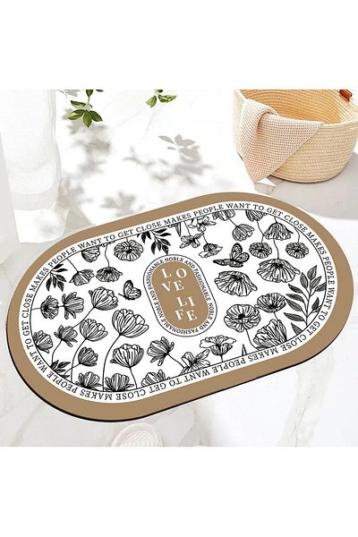 Else Dekor 40x60cm Μοκέτα μπάνιου με απορροφητικό νερό και μοτίβο καφέ - Οβάλ ντουζιέρα μπροστινό χαλάκι τουαλέτας