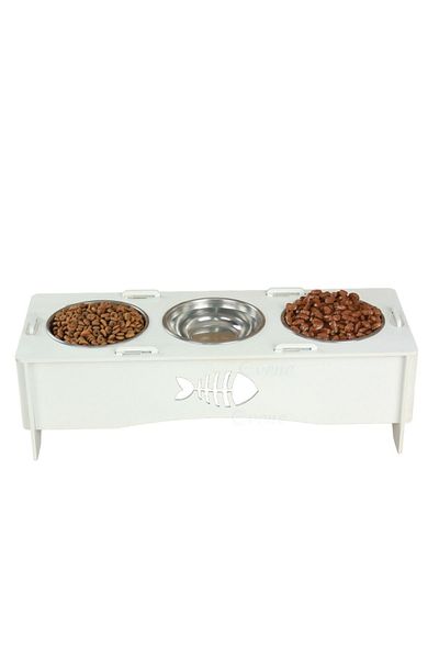 Evene Food Water Bowl Stainless Steel Rhinestone 3-Piece Wooden Cat and Dog Water Bowl with Fish Model