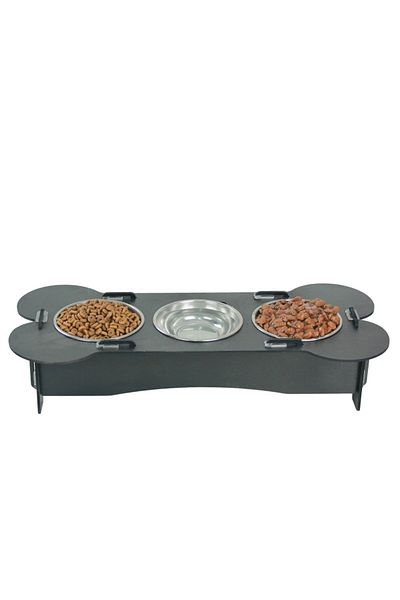 Evene Food Water Bowl Stainless Steel Rhinestone 3-Piece Wooden Cat and Dog Water Bowl Bone Model