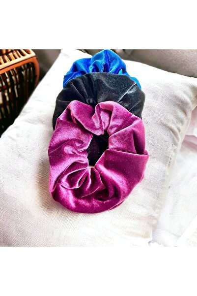 alsaccessories مشبك شعر سكرانشي سيمت مخملي ملون - مشبك شعر ثلاثي أرجواني وأسو...