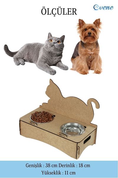 Evene Food Water Bowl Stainless Steel Rhinestone 2-Piece Wooden Cat and Dog Water Bowl Cat Backrest Model