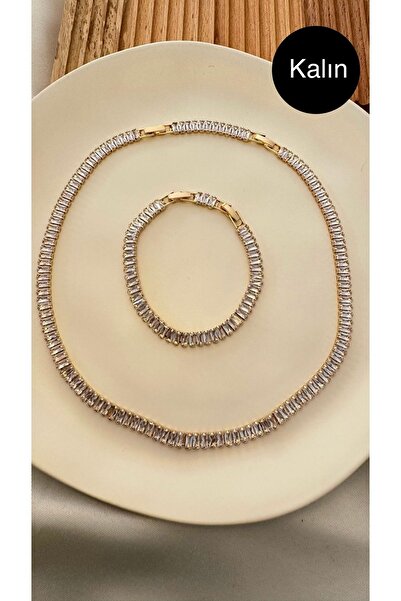 Happy Bear Kadın Çelik Su Yolu Baget Kesim Kararmaz Bileklik Kolye Set