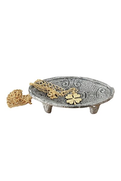 Evene Dekoratif Kase Gümüş Eskitme Renk Takı Kutusu Yüzük Kolye Kutusu Mum Tabağı Takı Organizer Model 7