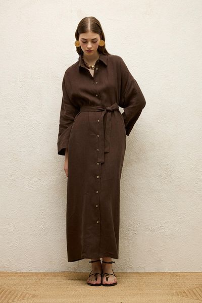 Manuka Bitterbraunes Leinenkleid