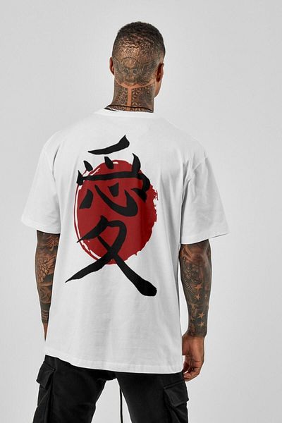 Pasage Oversize Japan Mood 'love' εμπριμέ λευκό μπλουζάκι