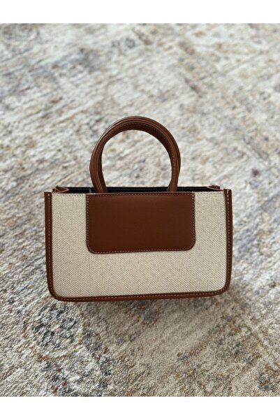 fao polo قماش الكتان - حقيبة يد وكتف نسائية صغيرة بمقبض من الجلد الصناعي