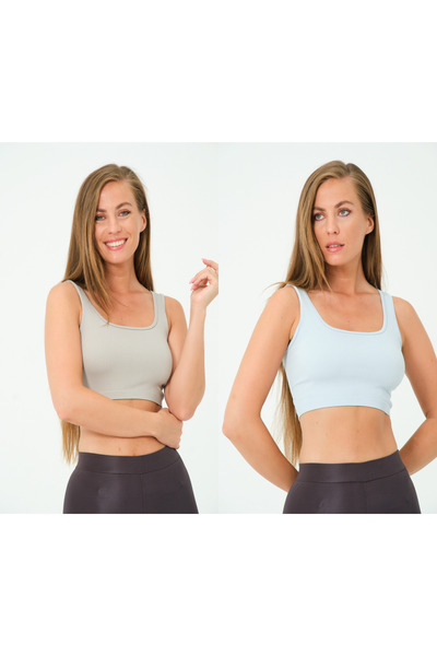 Fitilli Seamless Crop Top 2'li kare yaka askılı