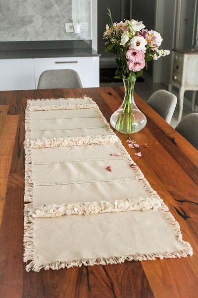 Concept Dekor Boho Runner Διακοσμητικό Διχτυωτό Ασημένιο Παγιέτες Χειροποίητο Τραπέζι Παρουσίαση Μποέμικο Λινό