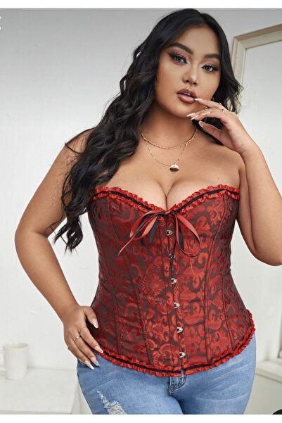 Genel Markalar Darkness Gotik Victorian Vintage Saks Mavisi Kırmızı Korse Büstiyer