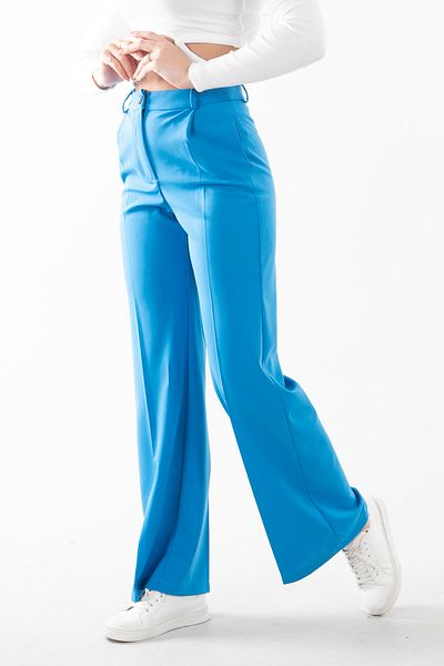 Feminist High Waist Pleated Palazzo Trousers Blue0102066