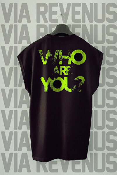 Vordevia Tricou negru de fitness - Who Are You Imprimat pe spate, mâneci zero