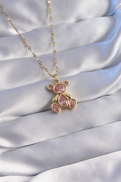 Moka Shopin Gold Colored 316L Teddy Necklace - Chain and Zircon Stone Detail