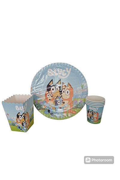 Bluey Karakterli Tabak Bardak Mısır Kutusu Seti