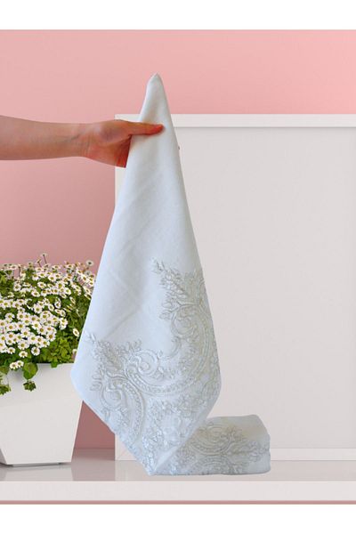alsuarhome French Patterned 2-Piece Velvet Dowry Gift Towel Set 50x90 cm