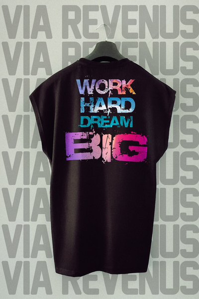 Vordevia Tricou sport negru - Work Hard Dream Big Back Print cu mâneci zero