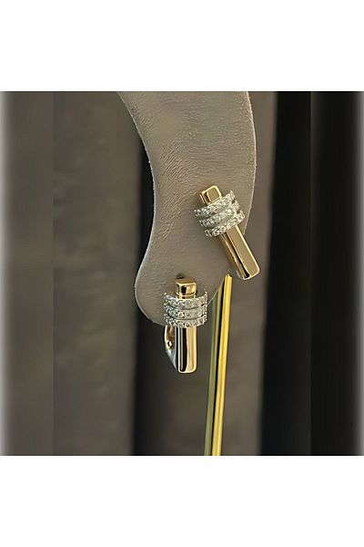 Ataki Aksesuar Gold Jewelled Rectangular Earrings