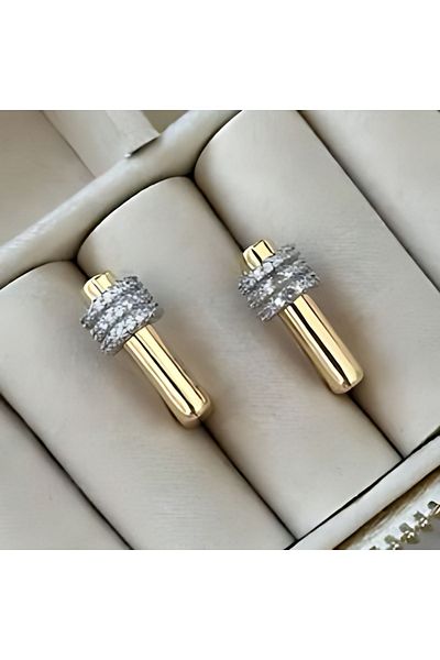 Ataki Aksesuar Gold Jewelled Rectangular Earrings