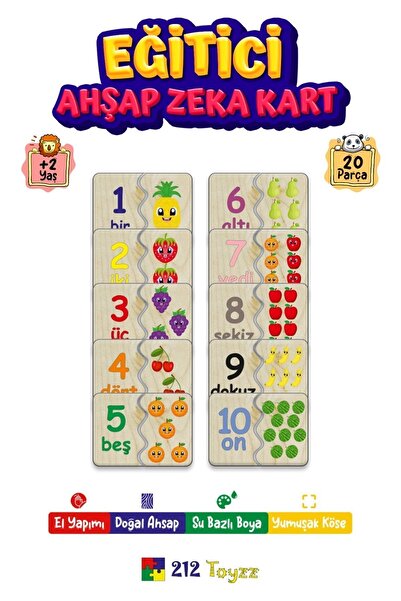 Genel Markalar Ahşap Çok Renkli Zeka Kartı 'rakamları Öğreniyorum Seti' 20 Pa...