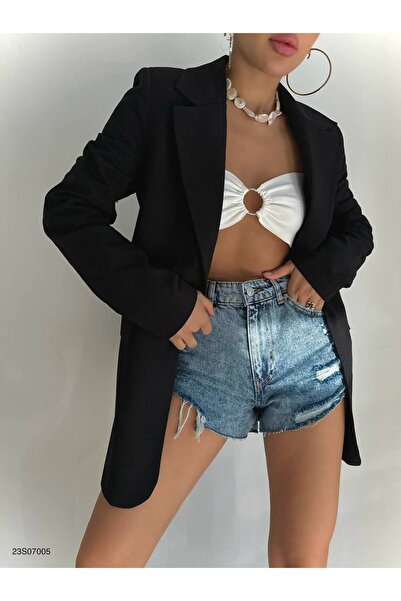 Pubblica Kadın Yüksek Bel Lazer Kesim Önü Yırtık Detaylı Kot Şort Jean Denim Şort